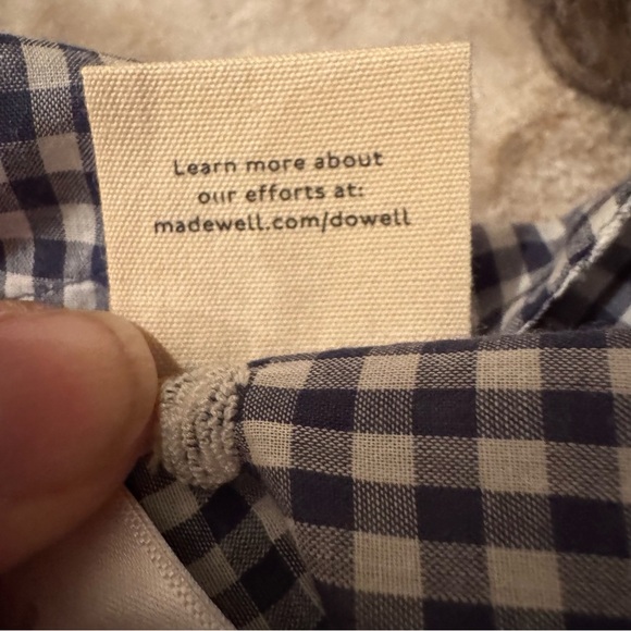 Madewell Faux Wrap Embroidered Gingham Check in preppy Navy Midi Dress Tie Waist - Picture 14 of 16